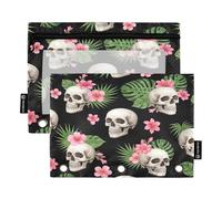 RPLIFE Pencil Pouch for 3 Ring Binder, 2 Pack, Soft Pencil Pouch with Grommets, Back to School Supplies, 9.8″ × 7″, Human Skulls