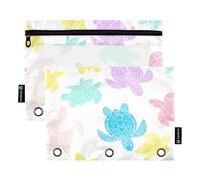 RPLIFE Pencil Pouch for 3 Ring Binder, 2 Pack, Soft Pencil Pouches 3 Ring, Back to School Supplies, 9.8″ × 7″, Pastel Sea Turtles White