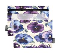 RPLIFE Pencil Pouch for 3 Ring Binder, 2 Pack, Soft Pouch 3 Ring Binder, Back to School Essentials, 9.8″ × 7″, Blue Purple Pansies