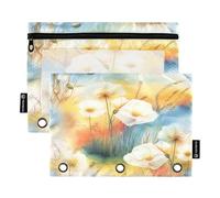 RPLIFE Pencil Pouch for 3 Ring Binder, 2 Pack, Soft Pouches for Binders, Back to School Essentials, 9.8″ × 7″, Pastel Bloom Yellow