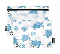 RPLIFE Pencil Pouch for 3 Ring Binder, 2 Pack, Soft Pvc Binder Pouch, Back to School Supplies, 9.8″ × 7″, Sea Turtles Coral
