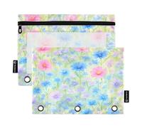 RPLIFE Pencil Pouch for 3 Ring Binder, 2 Pack, Soft Zipper Pouch for 3 Ring Binder, Back to School Supplies, 9.8″ × 7″, Bloom Meadow Green