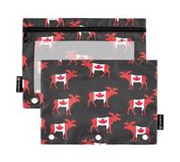 RPLIFE Pencil Pouch for 3 Ring Binder, 2 Pack, Soft Zipper Pouch Large, Back to School Essentials, 9.8″ × 7″, Moose Canadian Maple Leaf Flag