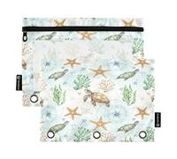 RPLIFE Pencil Pouch for 3 Ring Binder, 2 Pack Window Zipper Pouch, Back to School Supplies, 9.8 In × 7″ In, Watercolor Sea Turtles