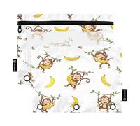 RPLIFE Pencil Pouch for 3 Ring Binder, 2 Pack Zipper Pencil Pouch Clear Window, Back to School Supplies, 9.8 In × 7″ In, Cartoon Monkeys Hanging Bananas