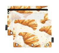 RPLIFE Pencil Pouch for 3 Ring Binder, 2 Pack Zipper Pencil Pouch with Window, Back to School Supplies, 9.8 In × 7″ In, Beige Croissants