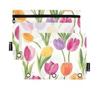RPLIFE Pencil Pouch for 3 Ring Binder, 2 Pack Zipper Pouch with Clear Window, Back to School Supplies, 9.8 In × 7″ In, Colorful Tulip