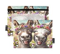 RPLIFE Pencil Pouch for 3 Ring Binder, 2 Pack Zippered Pouch with Clear Window, Back to School Supplies, 9.8 In × 7″ In, Cute Donkeys Laughing