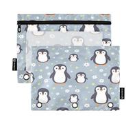 RPLIFE Penguins Cute Blue 3 Hole Large Zipper Pouch with Clear Window, 2Pack Boys Zipper Pencil Pouch Kids School Supplies, 9.8″ × 7″ (One Size x 2)