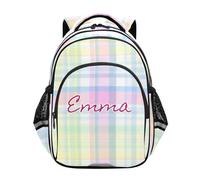 RPLIFE Personalized Backpack for Kids, Custom Pastel Plaid Soft Colorful Pink Boys Elementary School Backpack, Pastel Plaid Soft Colorful Pink, 17 Inch, Traditional Backpacks