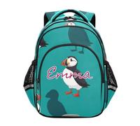 RPLIFE Personalized Backpack for School Boys Girls, Custom Cartoon Puffins Teal Elementary School Backpack for Girls, Cartoon Puffins Teal 2, 17 Inch, Traditional Backpacks