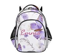 RPLIFE Personalized Kids School Backpack for Boys Girls, Custom Lavender Purple Butterfly Elementary Backpack, Lavender Purple Butterfly, 17 Inch, Traditional Backpacks
