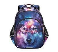 RPLIFE Personalized Wolf Cosmic Galaxy Kids Backpack for Girls Boys, Ergonomic Backpack for Kids, Wolf Cosmic Galaxy, 17 Inch, Traditional Backpacks