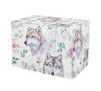 RPLIFE Pet Cage Cover with Mesh Windows, Watercolor Wolf Floral Windproof Crate Cover, Medium