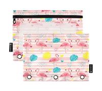 RPLIFE Pink Flamingos 2 Pack Zippered Pocket Pouch for Kids School, Clear Poly Zipper Pouch for Boys Girls, 9.8″ × 7″