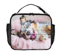RPLIFE Playful Australian Shepherd Lunch Box Cooler Bag, Insulated Portable Lunch Bags for Boys Girls Kids School 11.2 x 3.5 x 9.8 in