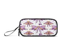 RPLIFE Purple Moth White Pencil Pouch, Classic Pocket Pencil Case, Divided Pencil Case
