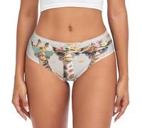 RPLIFE Rainbow Stars Hanging Moon Woman's Panties, Womens Breathable Brief Underwear, Soft Stretch Underwear Women, Giraffe Family Wearing Sunglasses, S