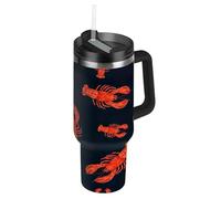 RPLIFE Red Lobsters Navy Tumbler with Handle and Straw 40 Oz, Insulated Stainless Steel Coffee Cup for Men Women Travel