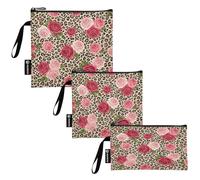 RPLIFE Red Roses Green Leaves Reusable Snack Bag and Sandwich Bags, Zipper Food Safe Lunch Pouch Washable for Students (3 Pack: S/M/L)