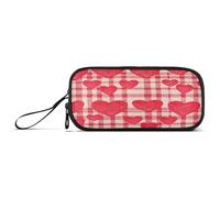 RPLIFE Red White Checkered Hearts Pencil Box Case, Zip Pencil Pouches, Multifunctional Pencil Case