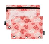 RPLIFE Red White Scribble Hearts Pink 2 Pack 3 Hole Punch Zipper Pouch for Kids School, Zipper Pouch Clear Front for Boys Girls, 9.8″ × 7″