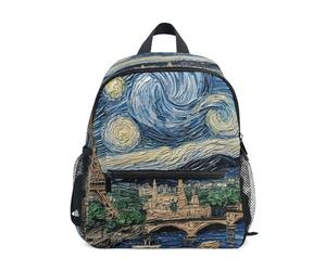 RPLIFE Retro Eiffel Tower Starry Sky Toddler Boy Backpack with Name Tag, Little Kid's Backpacks, 3-8 Years, Retro Eiffel Tower Starry Sky, S, Cute Backpacks