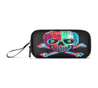 RPLIFE Rock Roll Skull Bones Black Pencil Case Bag, Pencil Pouch Large Capacity, Pencil Case for Adults Women