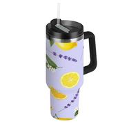 RPLIFE Sliced Lemons Tumbler with Handle 30 Oz Tea Mug with Lid, Stainless Steel Tumblers for Women Men Travel