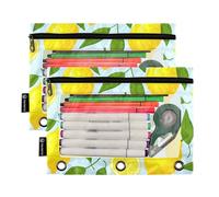RPLIFE Sliced Yellow Lemons Light Blue Large Binder Bag with Clear Window, 2Pack Boys Pencils Pouch Kids School Supplies, 9.8″ × 7″ (One Size x 2)