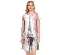 RPLIFE Snowman on Nightgowns for Women, Short Nightgowns Women Soft, Comfy Lounge Wear Women, Short Sleeve Night Shirt, People Walking Near the Eiffel Tower, M