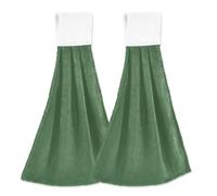 RPLIFE Solid Green Hanging Kitchen Towel Set of 2, Soft Fingertip Towels, Kids Kitchen Rags 18.2 x 14 Inch