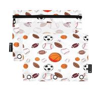 RPLIFE Sports Balls Basketballs 2 Pack Three Hole Pencil Pouch for Kids School, Clear Three Hole Zipper Pouch for Boys Girls, 9.8″ × 7″