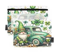 RPLIFE St. Patrick's Day Truck Gnome Green 2Pack Three Hole Binder Pouch for Kids School, Large Clear Pencil Pouch for Boys Girls, 9.8 In × 7″ In (One Size x 2)