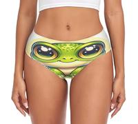 RPLIFE Sun and Moon on a Starry Night Briefs, Womens Comfort Briefs, Stretchy Briefs Women, Soft Underwear, Cute Cartoon Frog Big Eyes 2, S