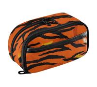 RPLIFE Tigers Print Orange Black Pencil Case for Kids Large Capacity Pencil Pouch,Multi Compartment Stationery Organizer with Clear PVC Pocket