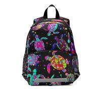 RPLIFE Toddler Girl Backpack with Leash, Coloured Sea Turtles Spots Black Little Kid's Backpacks Mini Travel Book Bag 3-6 Years, Medium