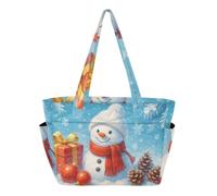 RPLIFE Tote Bag with Cup Holder, Christmas Snowman Cute Work Bags