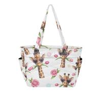 RPLIFE Tote Bag with Pockets, Giraffes Flower Laptop Bags