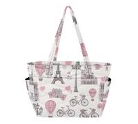 RPLIFE Tote Bag with Water Bottle Pocket, Paris Eiffel Tower Handbag