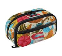 RPLIFE Tropical Hawaiian Tiki Floral Kids Pencil Case With Clear PVC Pocket Large Capacity Double Zipper Pencil Bag for School Supplies