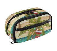 RPLIFE Tropical Palm Trees Christmas Kids Pencil Case With Clear PVC Pocket Large Capacity Multi Compartment Pencil Bag for School Supplies