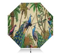 RPLIFE Tropical Peacock Travel Umbrella, Lightweight Portable Auto Open Close for Women, Travel Umbrellas for Rain, Wind and Sun, Tropical Peacock, One Size