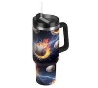 RPLIFE Tumbler with Handle 30 Oz, Insulated Stainless Steel Coffee Tumbler for Men Women Travel, Baseballs Water Flames