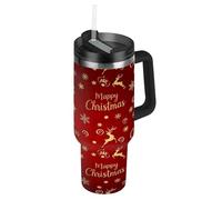 RPLIFE Tumbler with Handle and Straw 30 Oz, Stainless Steel Insulated Coffee Cups with Lids for Men Women Travel, Elegant Gold Christmas