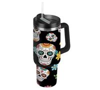 RPLIFE Tumbler with Handle and Straw 30 Oz, Stainless Steel Insulated Tumbler for Men Women Travel, Colorful Sugar Skulls