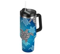 RPLIFE Tumbler with Handle and Straw 40 Oz, Stainless Steel Insulated Cups with Lids for Men Women Travel, Sea Turtles Blue