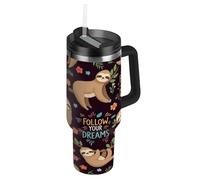 RPLIFE Tumbler with Lid and Straw 30 Oz, Insulated Stainless Steel Coffee Cup for Men Women Travel, Cute Sloths Brown