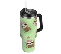 RPLIFE Tumbler with Lid and Straw 40 Oz, Insulated Stainless Steel Coffee Mug for Men Women Travel, Cute Sloths Green