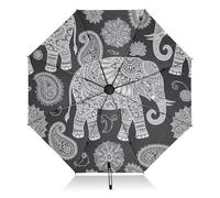 RPLIFE Umbrellas for Rain, Umbrella Small Compact Windproof, Ideal for Car, Purse, Men and Women, Elephant Mandala Paisley